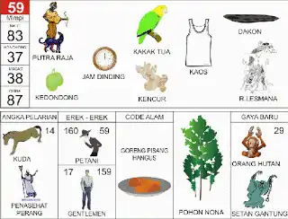 Erek erek buku mimpi 2d bergambar lengkap Ilustrasi Burung Merak dan Angka 59